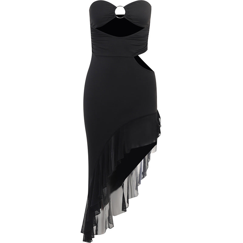 High Slit Ruffled Hollow Tube Dress